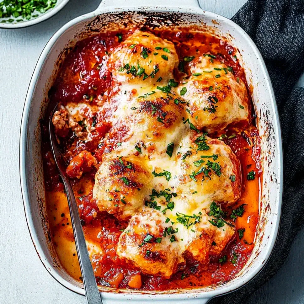 Pyszne klopsy zapiekane w sosie pomidorowym z serem mozzarella